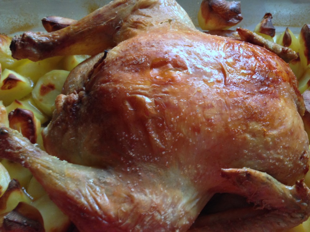 Pollo asado relleno de champiñones